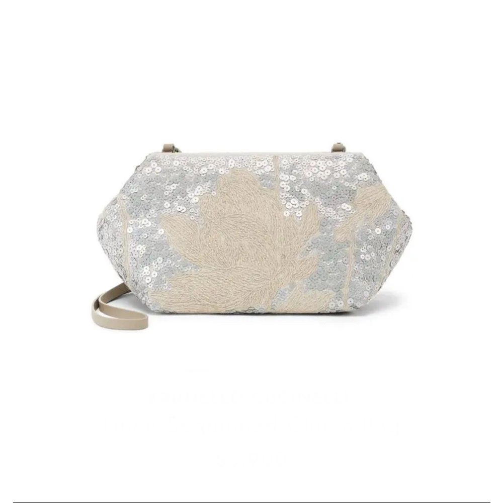 Brunello Cucinelli Gray Embroidered Shoulder Bag NWT